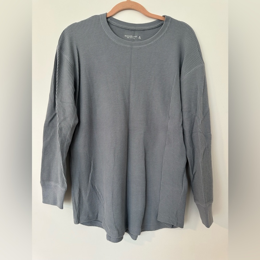 Abercrombie & Fitch Dusty Blue Waffle Knit Top